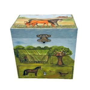 Jewelry Box w Spinning Horse Music Box My Old Kentucky Home Multi Drawer Ranch